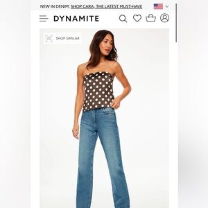 Dynamite Clothing Brown w white Polka dot satin strapless top size small